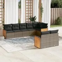 Set Divano da Giardino 8 pz con Cuscini Grigio in Polyrattan 3227831