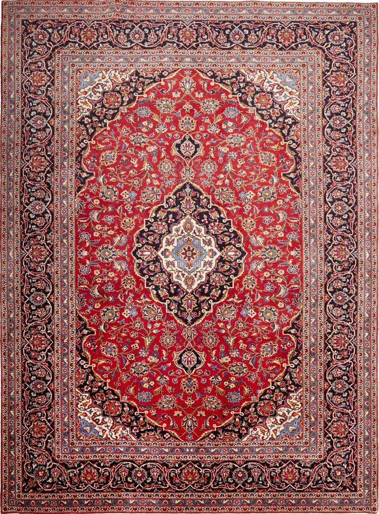 Kashan Tappeto 250 x 340 Blu (Iran) Annodato A Mano