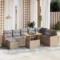 Set Divano da Giardino 9 pz con Cuscini Beige in Polyrattan 3273215