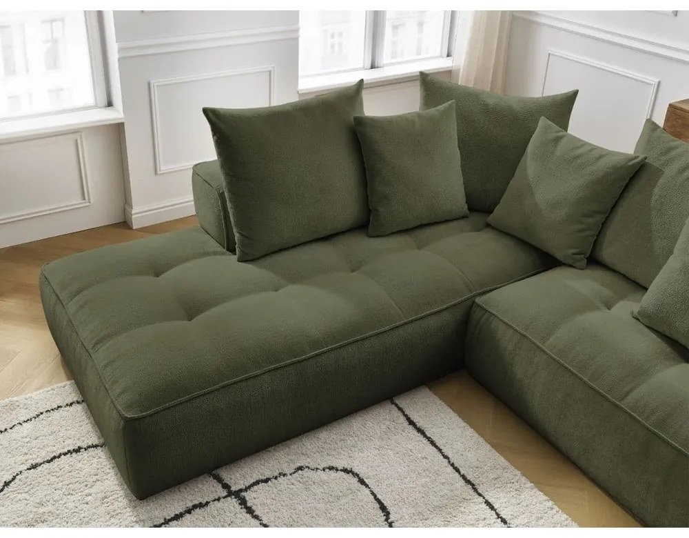 Divano angolare verde (penisola a sinistra/a L) con rivestimento in ciniglia Whesley – Bobochic Paris