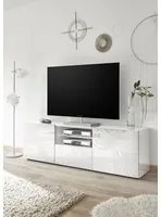 Mobili tv, porta tv a 2 ante, 1 cassetto bianco laccato lucido serigrafato ZLCMRPTVBI