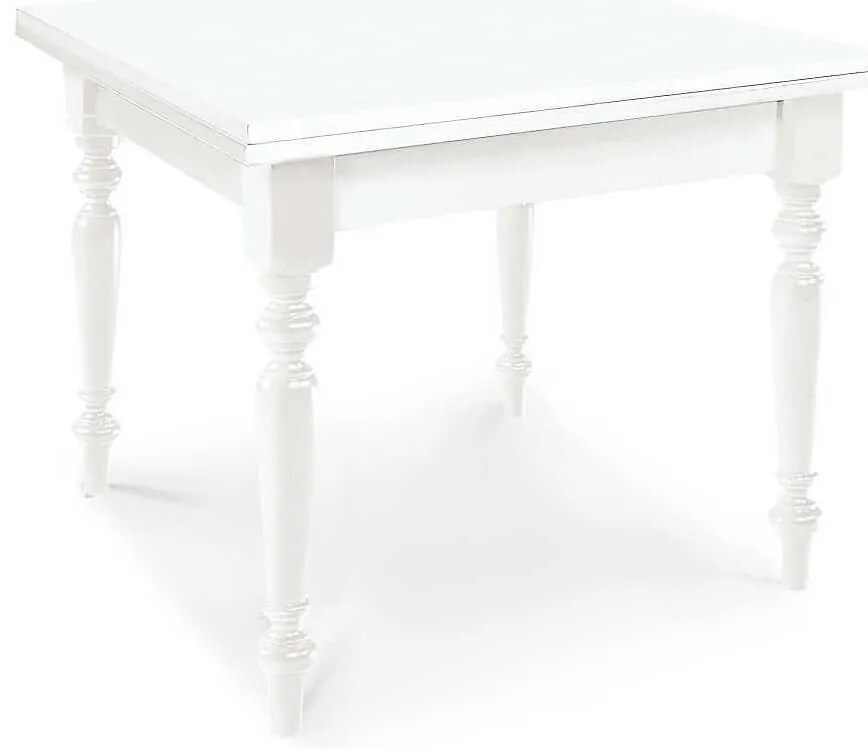 GEORDIE - tavolo da pranzo allungabile a libro in legno massello bianco gamba tornita cm 100 X 100/200