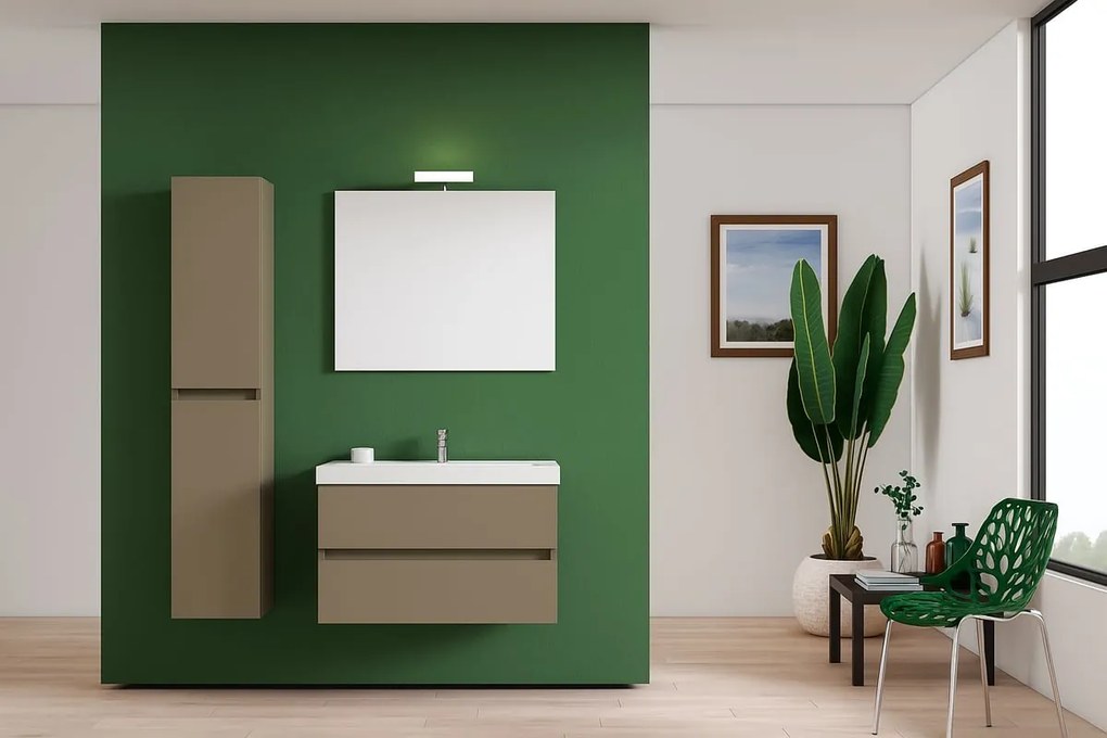Composizione Kora con base portalavabo L 80cm 2 cassetti laccato beige greige e lavabo integrale in ceramica L.81 P.46,5 cm