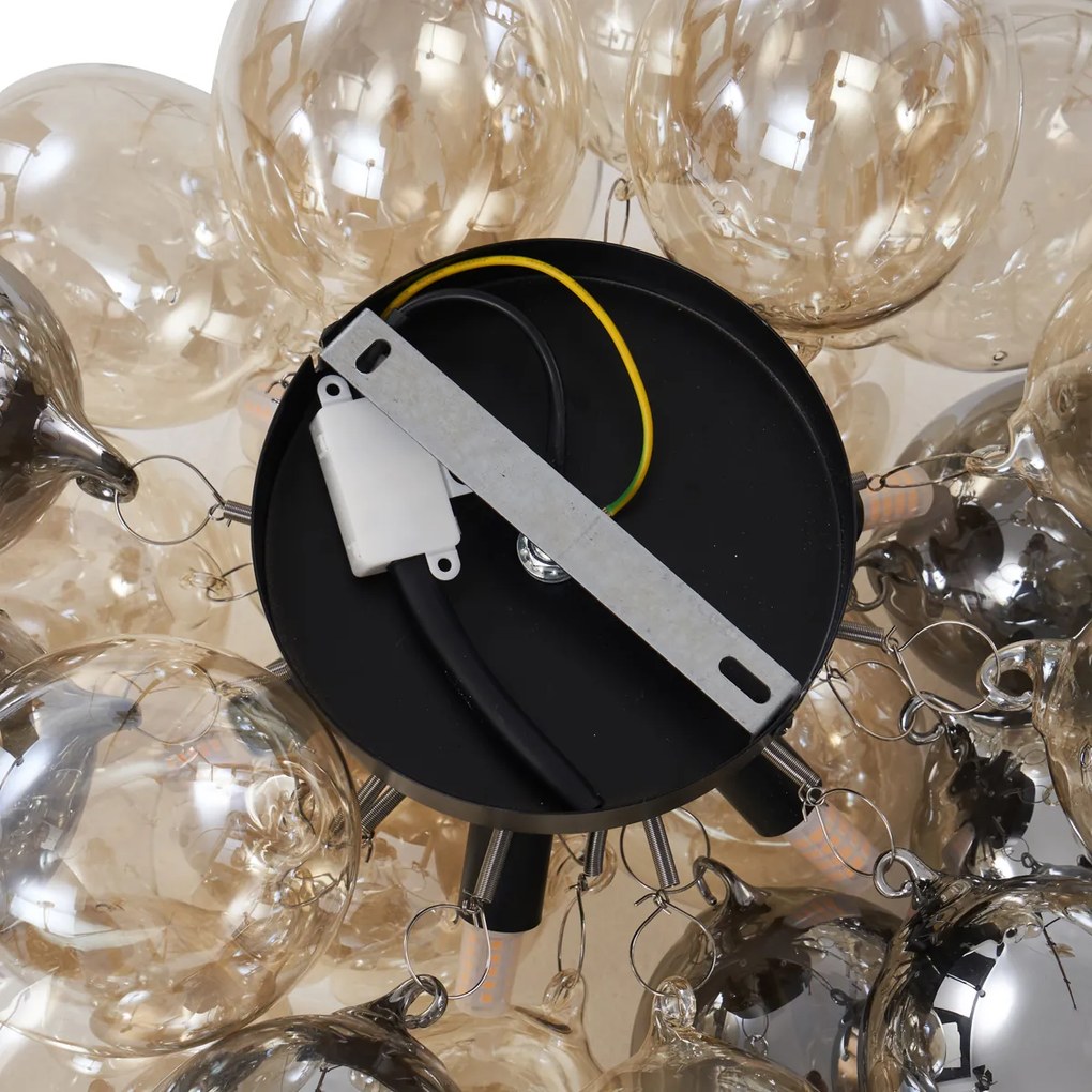 Lampada da soffitto di design nera con vetro ambra e fumé 6 luci - Uvas