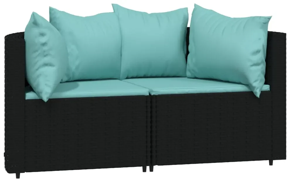 Set divani da giardino 3 pz con cuscini nero in polyrattan