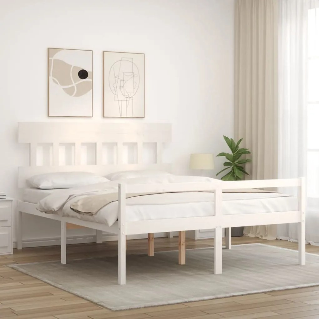 Letto per Anziani con Testiera Bianco King Legno Massello