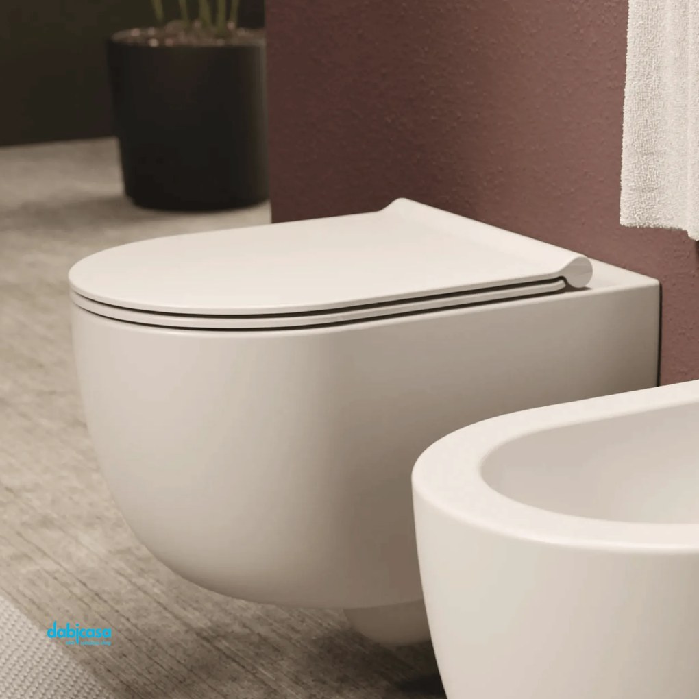 Alice Ceramica "Unica 55" Wc Sospeso Senza Brida Bianco Lucido