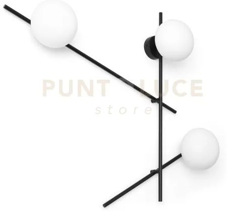 Mikado lampada daparete o soffitto 3 luci in metallo nero e vetro s...