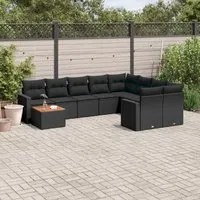 Set Divani da Giardino 10pz con Cuscini in Polyrattan Nero 3256615