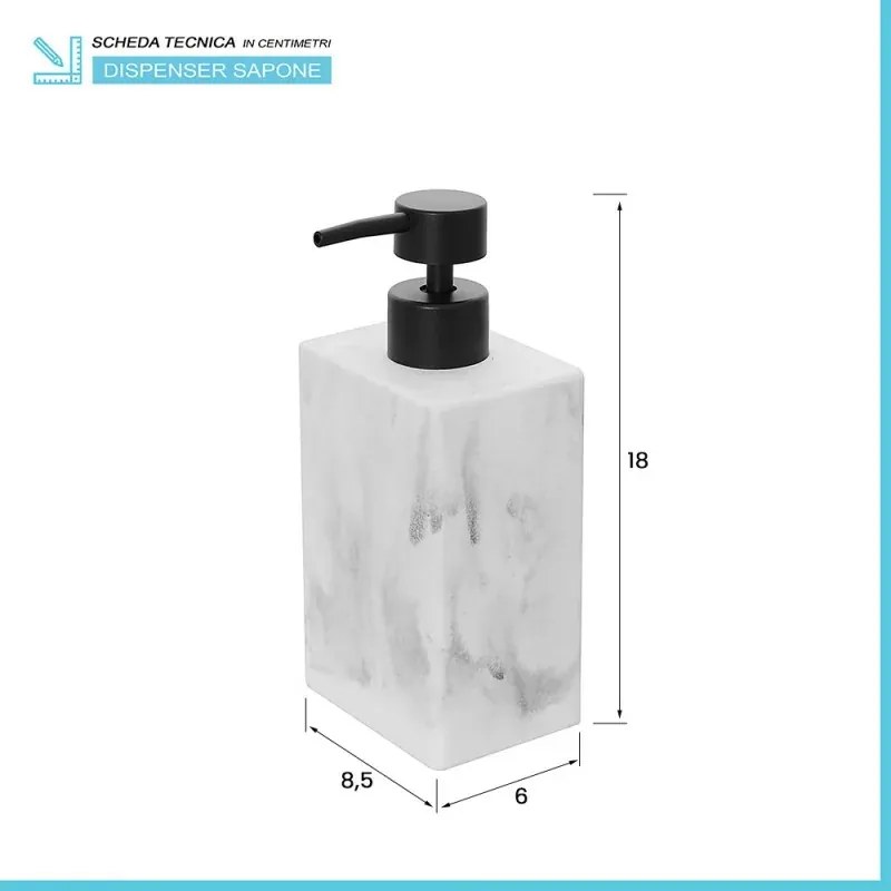 Dispenser sapone liquido in poliresina marmorizzata bianca Marmo