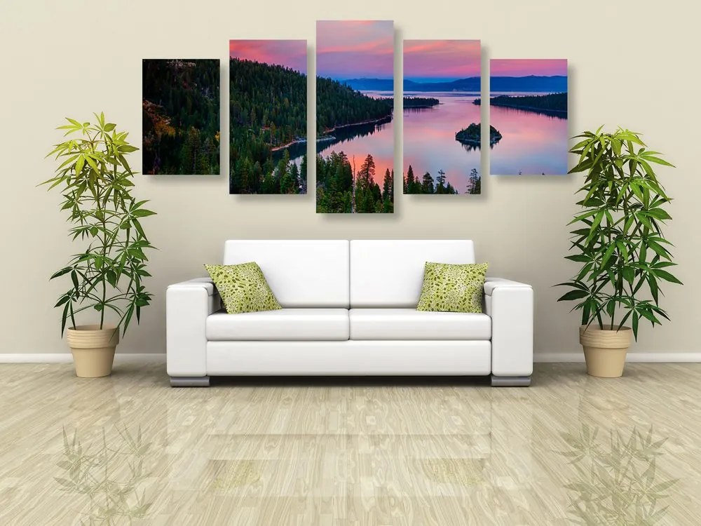 Quadri 5 pezzi – Lago al tramonto