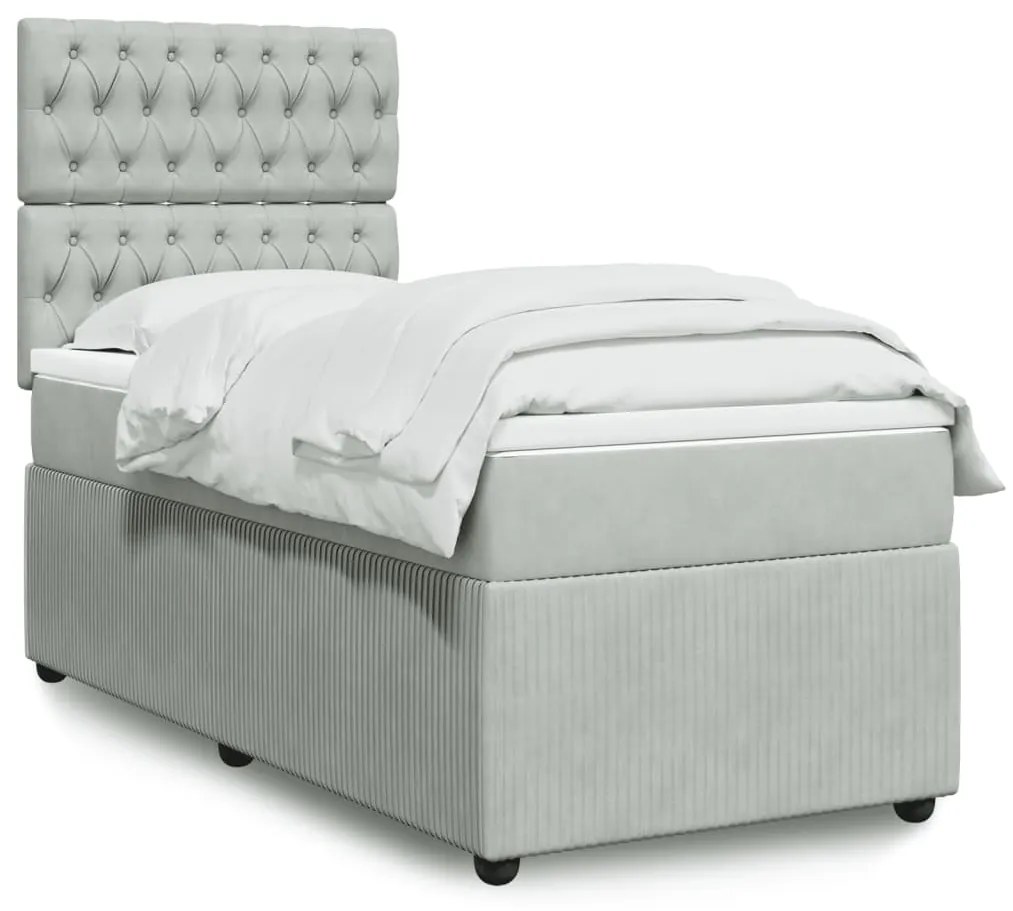 Giroletto A Molle Con Materasso Grigio Chiaro 90x190 Cm Velluto /
