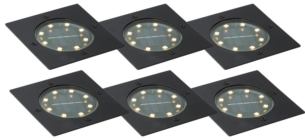 Set di 6 faretti da terra neri quadrati con LED IP65 solari - Terry