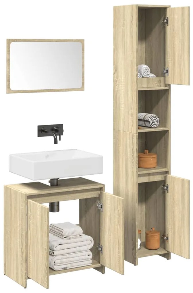 Set Mobili Da Bagno 3 Pz Rovere Sonoma İn Legno Multistrato /