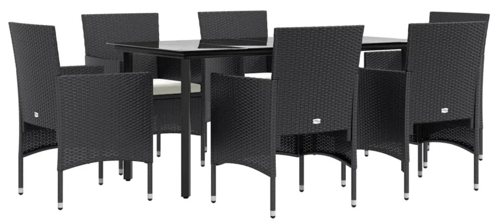 Set da pranzo da giardino 7 pz con cuscini nero