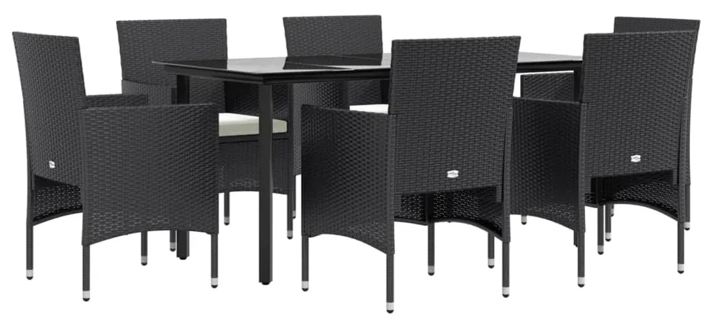 Set da pranzo da giardino 7 pz con cuscini nero