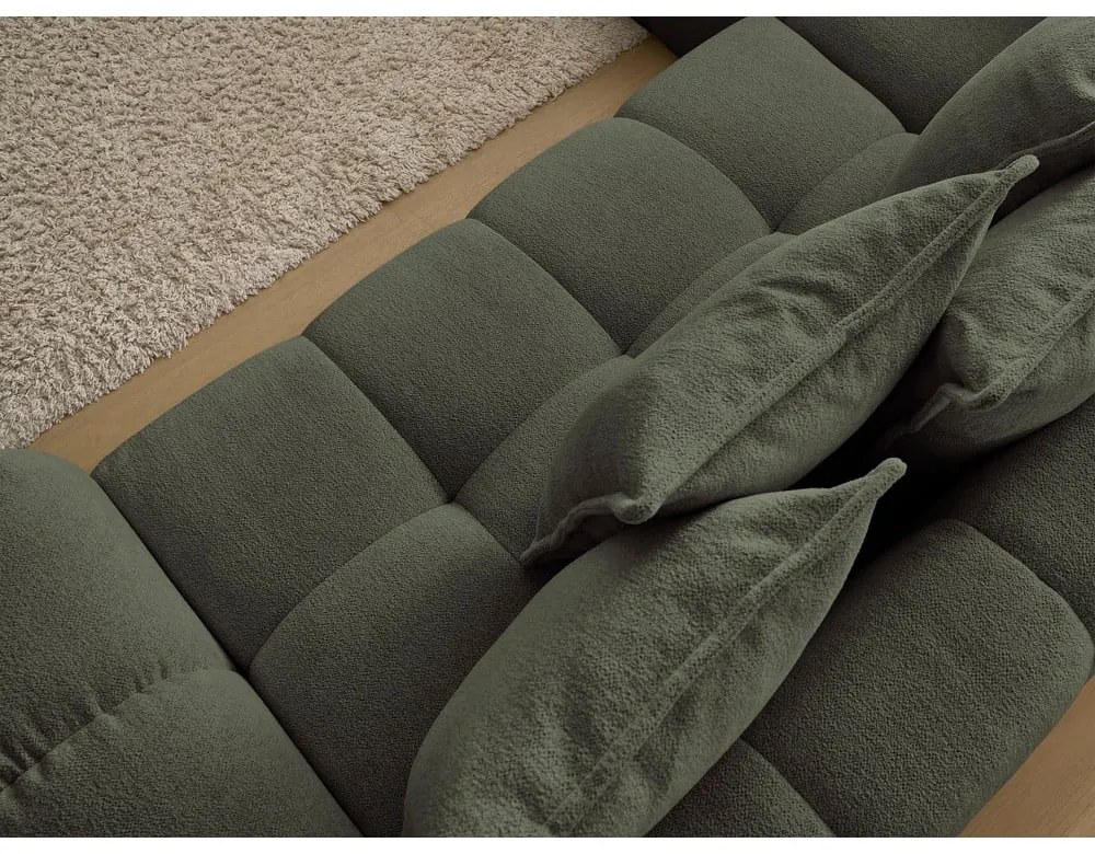 Divano angolare verde allungabile e con contenitore (penisola a sinistra/a L) con rivestimento in ciniglia Everest – Bobochic Paris