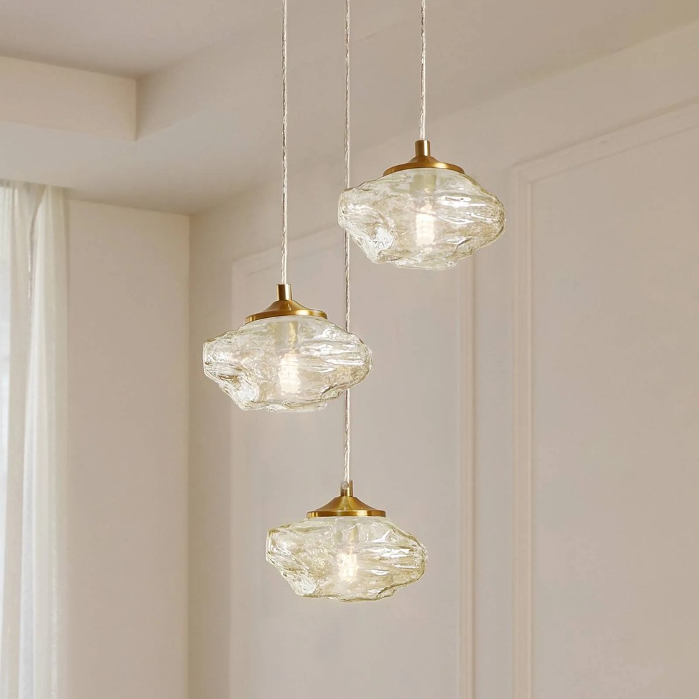 Lampada a sospensione in vetro Piatra Lindby, dimmerabile, Crema / Ambra, Soggiorno / Sala da pranzo, Vetro, Moderno, Lampada a sospensione