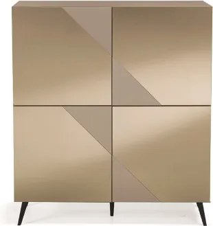 Madia credenza 4 ante in vetro specchio Bronzo e cassa Tortora ARTE 120 con 5 piedini