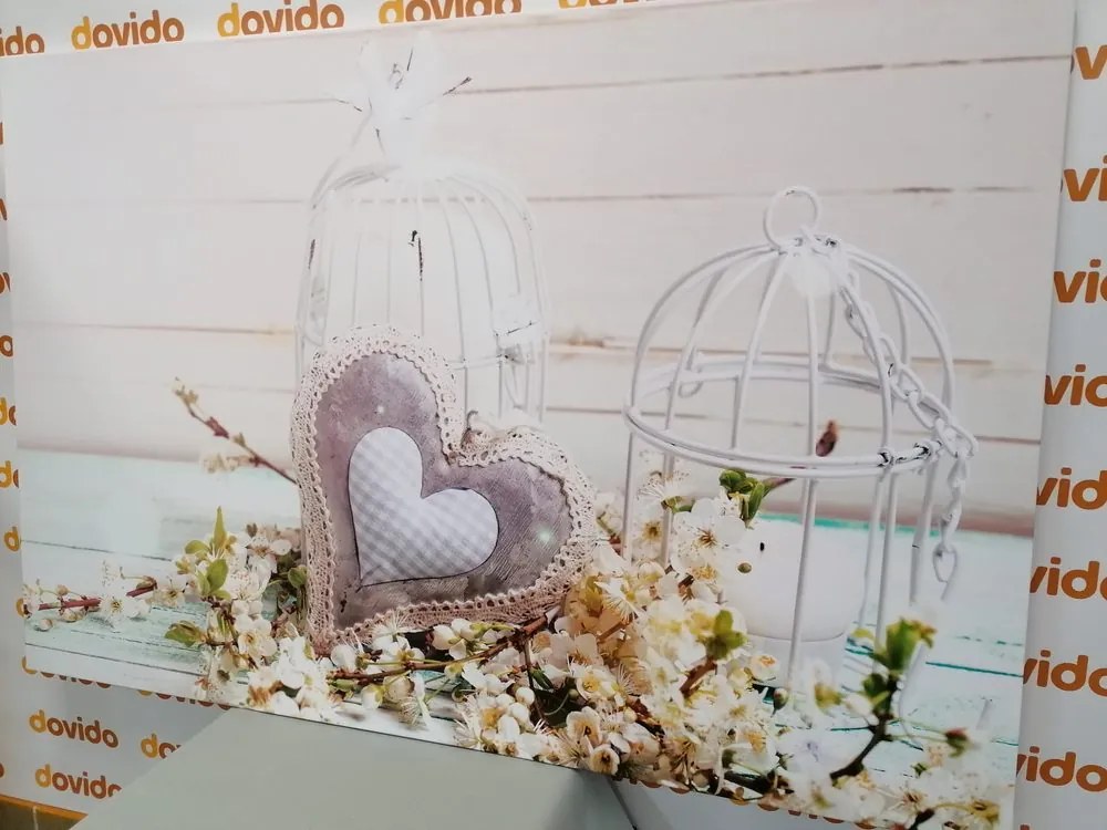 Stampa su tela – Cuoricino vintage e lanterne