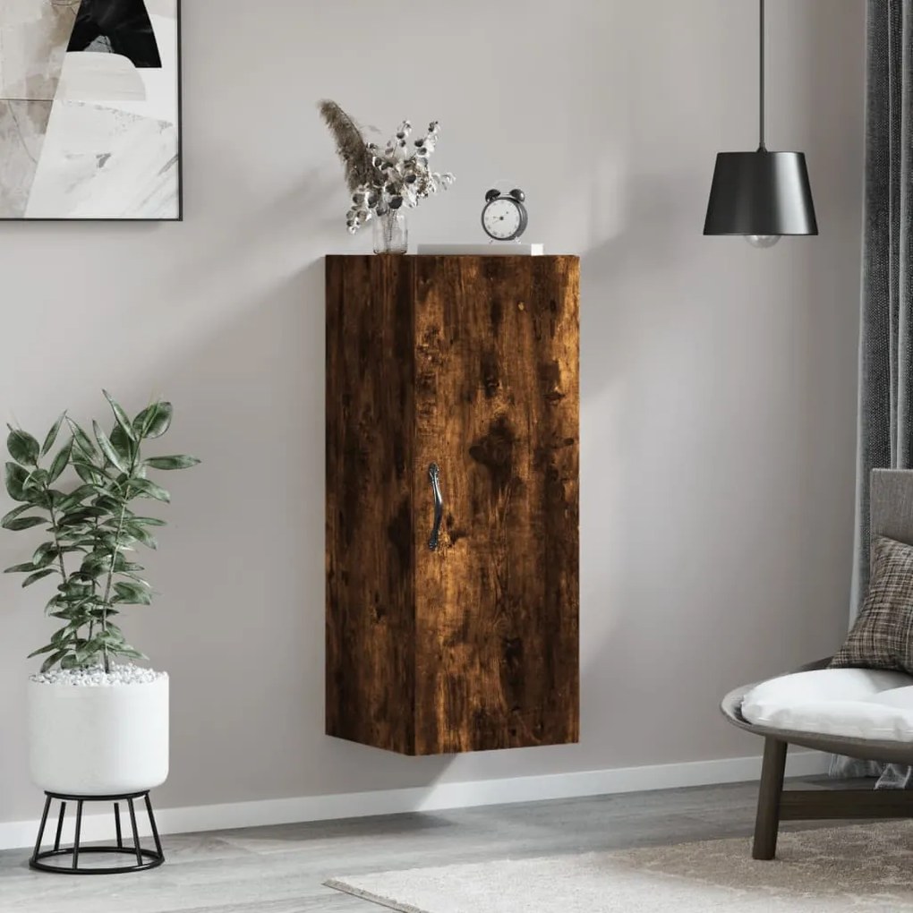 Mobile A Parete Rovere Fumo 34,5x34x90 Cm İn Legno Multistrato /