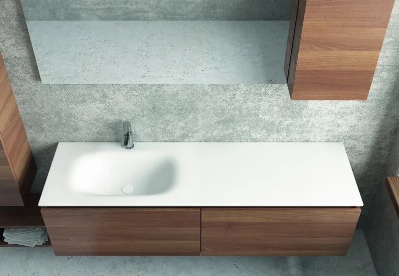 Mobile bagno sospeso 155 cm con lavabo in solid surface bianco e doppio cassetto SP-155C - KAMALU