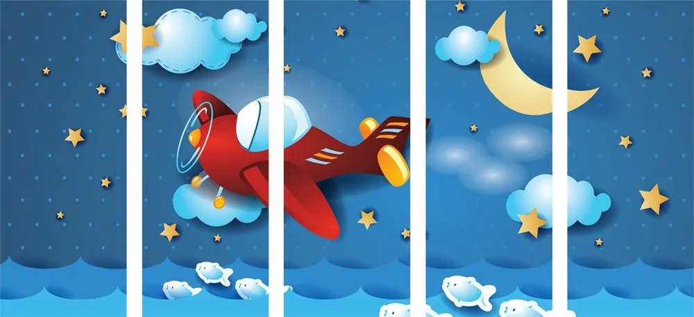 Quadri 5 pezzi – Volo in aereo