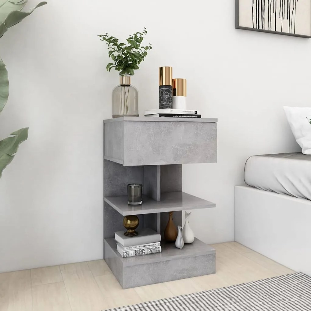 Comodino Grigio Cemento 40x35x65 Cm İn Truciolato /
