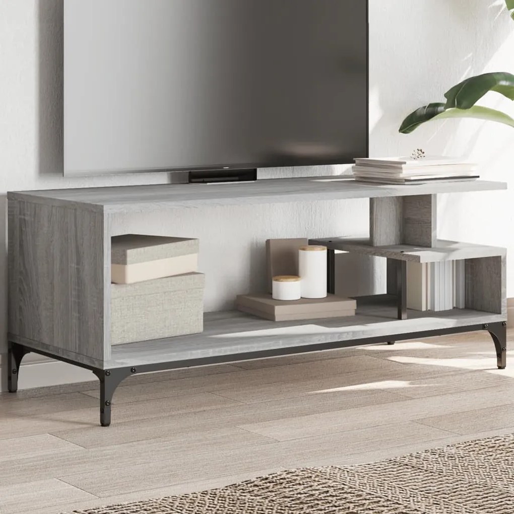Mobile Tv Grigio Sonoma 102x40x41cm Legno E Acciaio A Polvere /