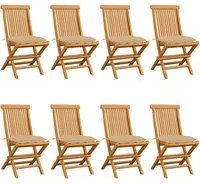 Sedie da Giardino con Cuscini Beige 8 pz in Massello di Teak 3072935