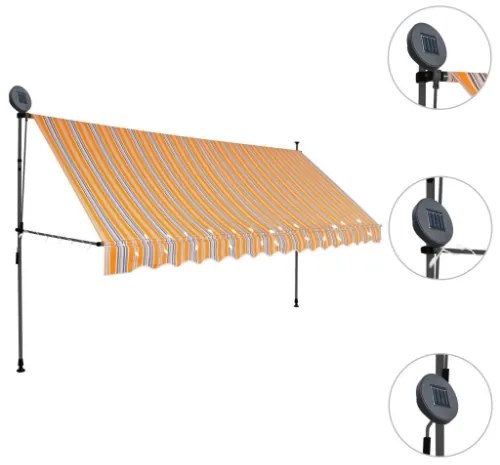 Tenda da Sole Retrattile Manuale con LED 400 cm Giallo e Blu