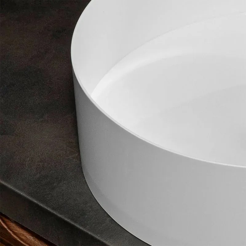 Lavabo da appoggio tondo 40 cm in acciaio inox bianco opaco Goya