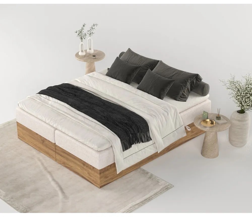 Letto boxspring con contenitore in marrone chiaro-naturale 180x200 cm Faro - Maison de Rêve