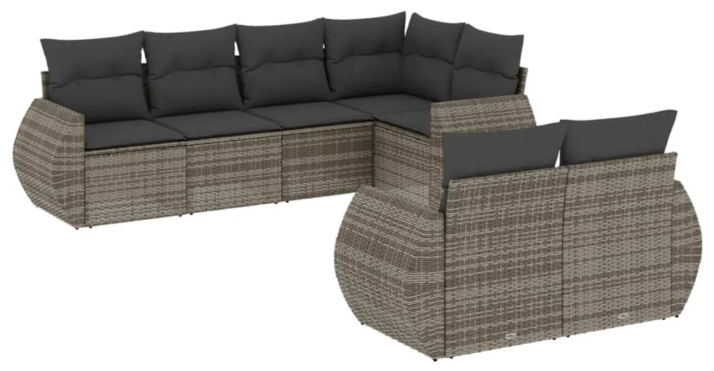 Set Divani da Giardino 7 pz con Cuscini Grigio in Polyrattan