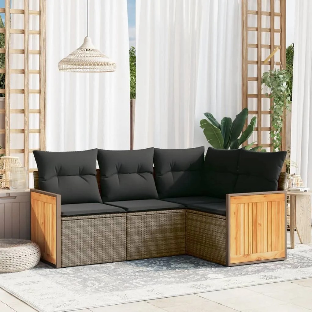 Set divani da giardino 4 pz con cuscini in polyrattan grigio