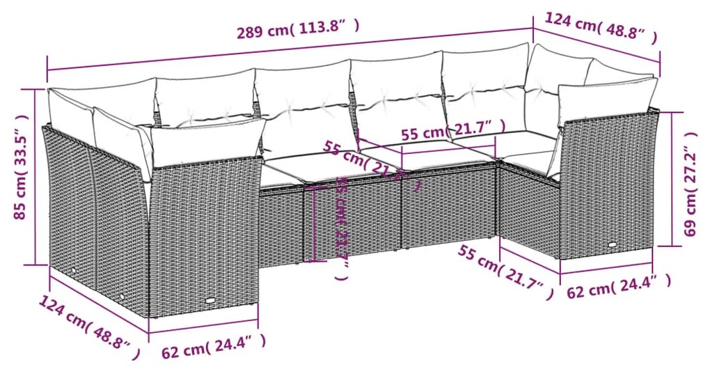 Set divani da giardino con cuscini 7pz nero polyrattan