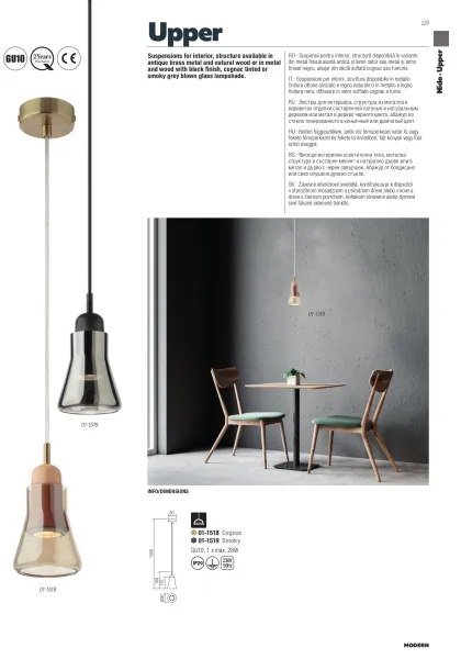 Redo 01-1518 - Lampadario a sospensione con filo UPPER 1xGU10/28W/230V ottone/beige