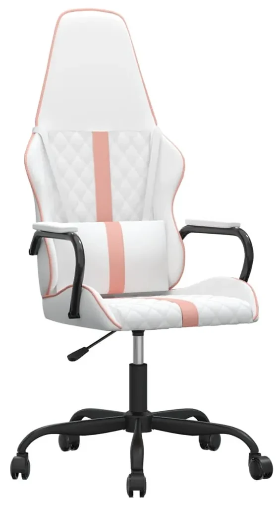 Sedia da gaming massaggiante rosa e bianca in similpelle
