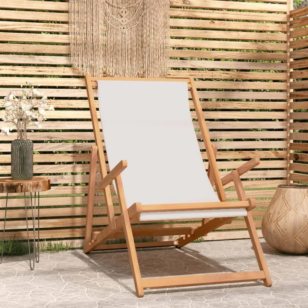 Sdraio Pieghevole Da Spiaggia İn Legno Massello Di Teak Crema /