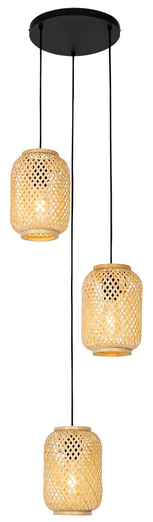 Lampadario orientale in bambù a 3 luci - Yvonne