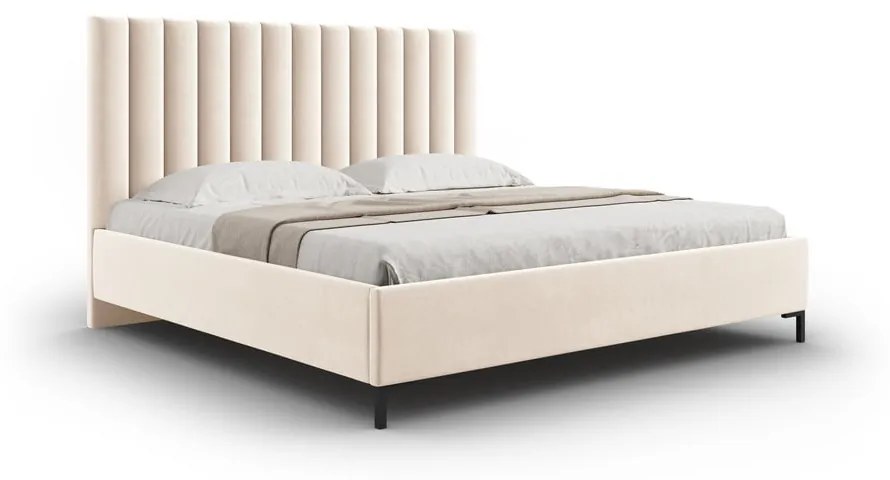 Letto matrimoniale imbottito beige con contenitore con griglia 200x200 cm Casey - Mazzini Beds