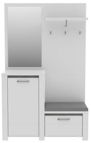 Parete attrezzata per ingresso con specchio HIRO bianco/grigio