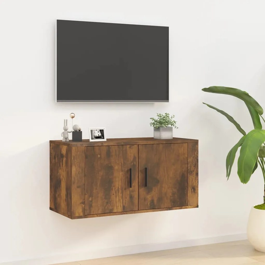 Mobile porta tv a parete rovere fumo 80x34,5x40 cm