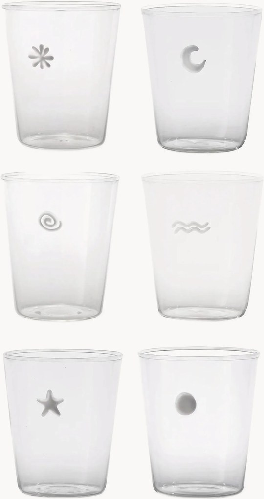 Set di 6 bicchieri in vetro fatto a mano Symbols