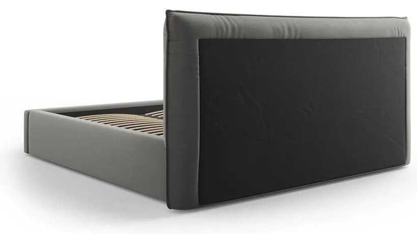 Letto matrimoniale imbottito grigio con contenitore e doghe 180x200 cm Elio - Milo Casa