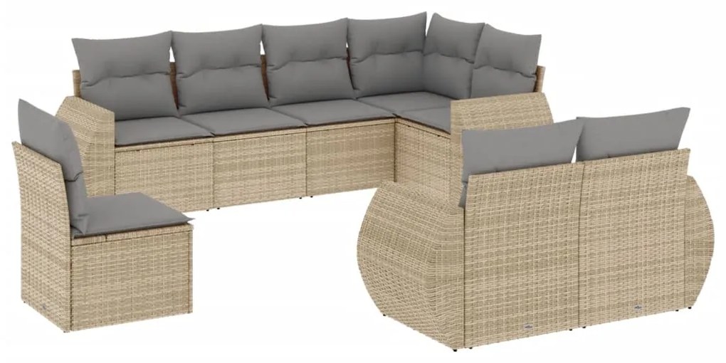 Set divano da giardino 8 pz con cuscini beige in polyrattan