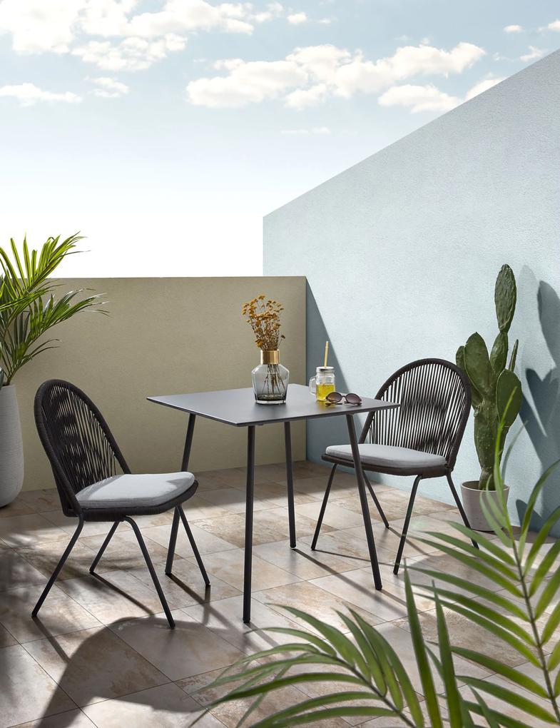 Kave Home - Tavolino Mathis in fibra di cemento con gambe in acciaio finitura nera 75 x 75 cm