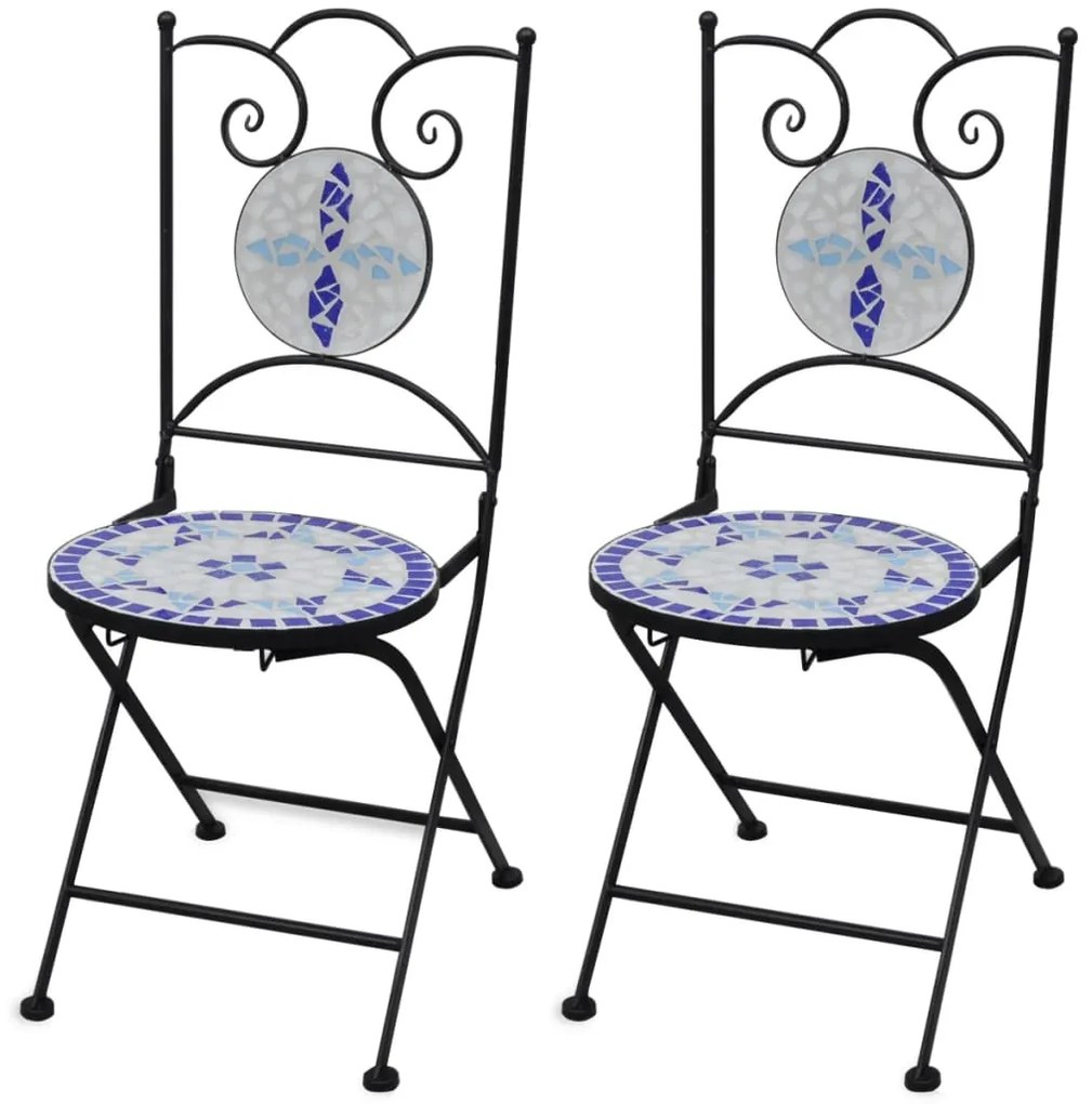 Sedie da bistrot pieghevoli 2 pz in ceramica blu e bianco