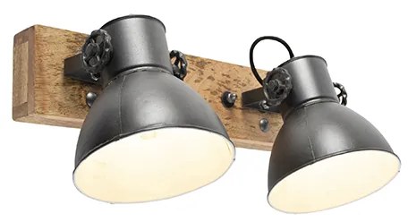 Faretto industriale grigio scuro con legno di mango 2 luci - Mangoes