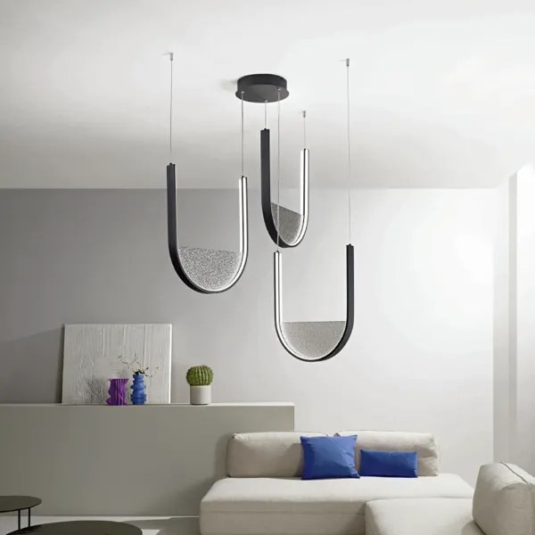 Lampada a sospensione 90 cm 3 Luci LED LOTUS con inserto in vetro granigliato FUMÉ